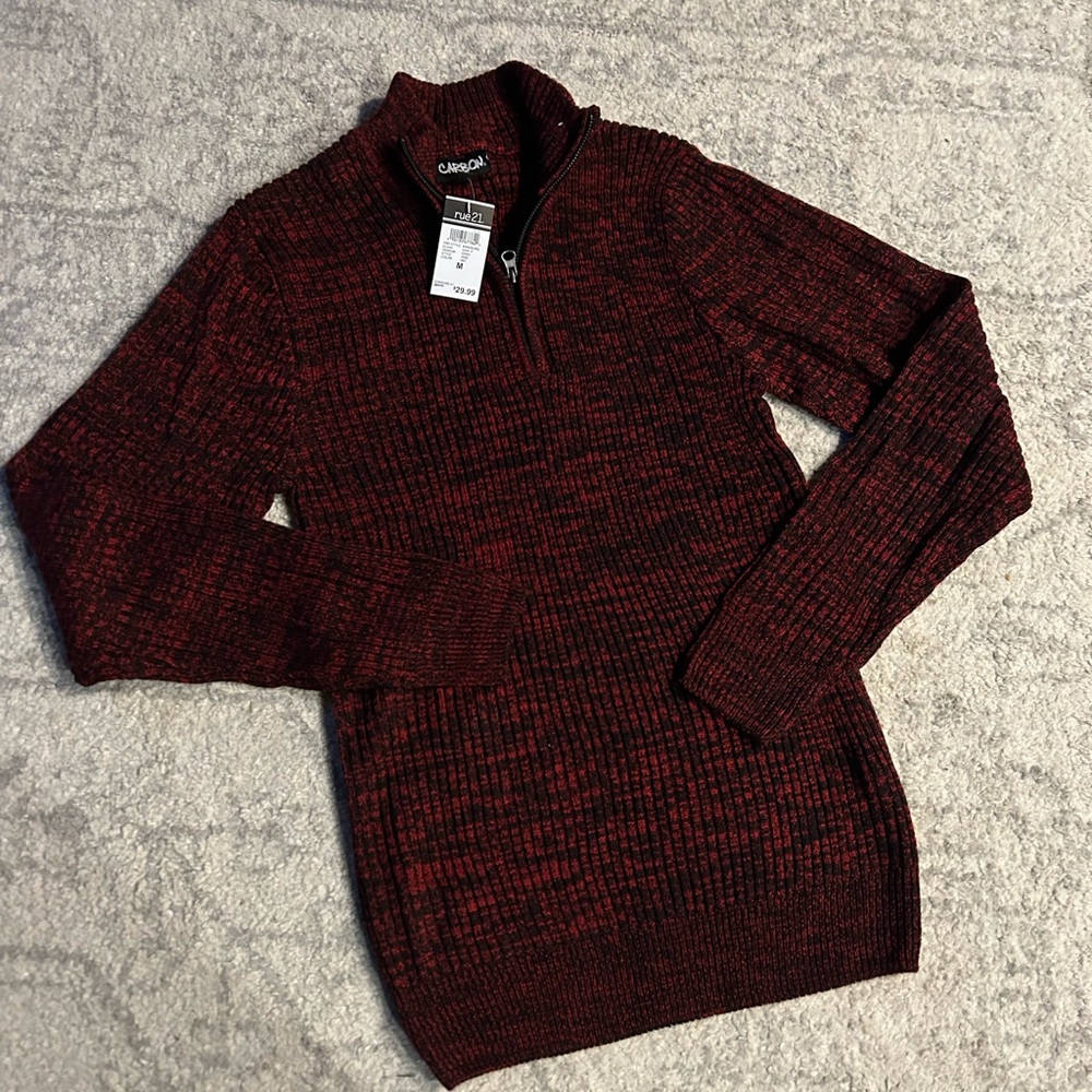 NWT Rue21 Y2K Carbon Maroon and Black Marled Knit Sweater 1/4 Zip Medium
